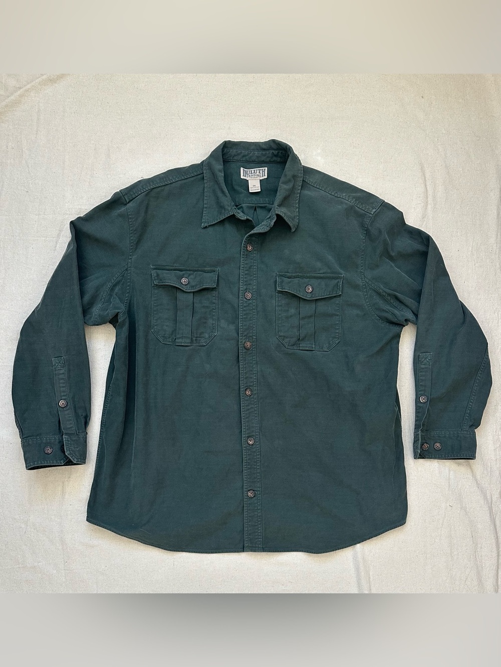 Duluth Trading Co Men 2XL Heavyweight Cotton Work Shirt Forest Green Long Sleeve - Picture 1 of 11